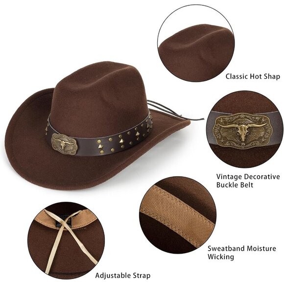 Western Felt Cowboy Hat Unisex Wide Brim Cotton Polyester Adjustable main image 6